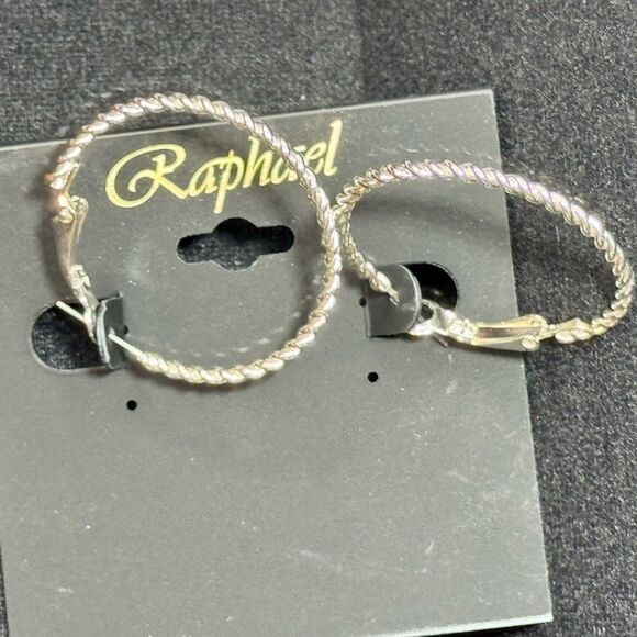 Raphael Silver Tone Textured Hoop Earrings 1.25in - Picture 11 of 11